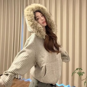 高级感条纹开衫卫衣运动春秋季复古直筒卫裤痞帅男女外套WY235图片