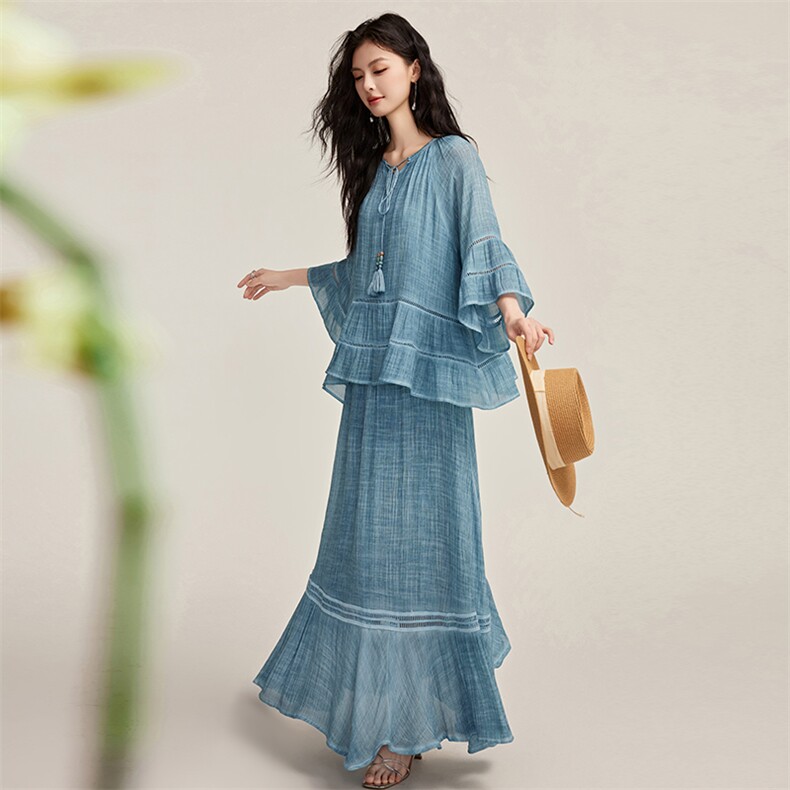现货闺舍2025夏季新款韩版宽松慵懒风设计感女百搭时尚休闲连衣裙,女装套装/套裙,央宝儿