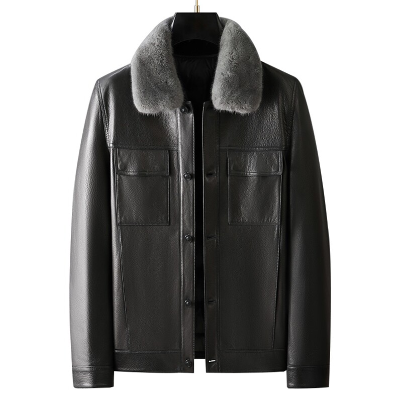 冬季新款海宁羽绒服男鹅绒皮衣加厚山羊皮外套水貂毛领P1150,男装皮衣,电商B360