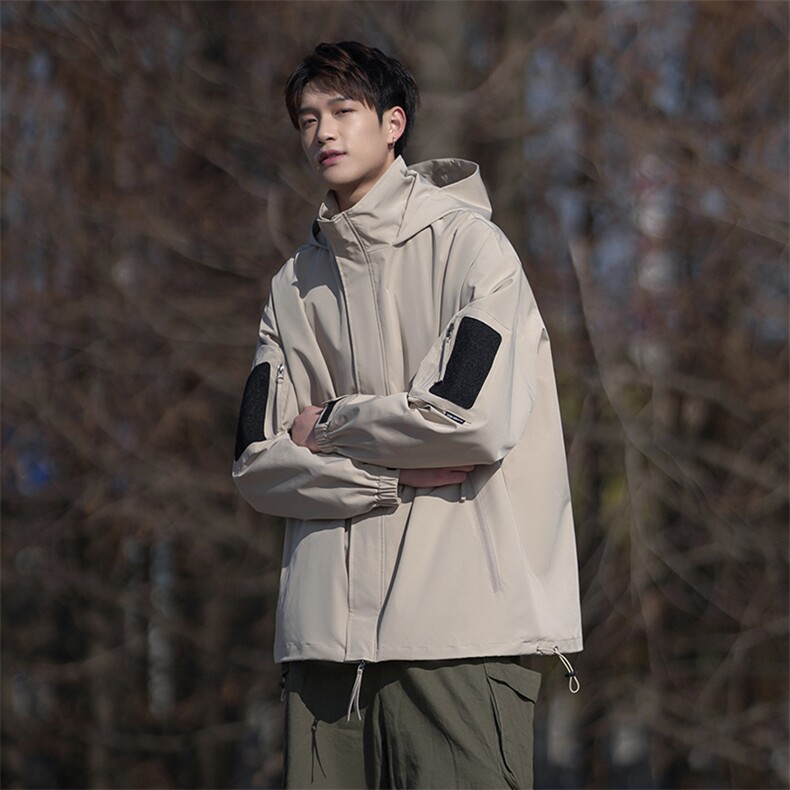 春季新款魔术贴连帽夹克潮流机能风百搭冲锋衣外套CYJK9235-P80,男装夹克,电商A128