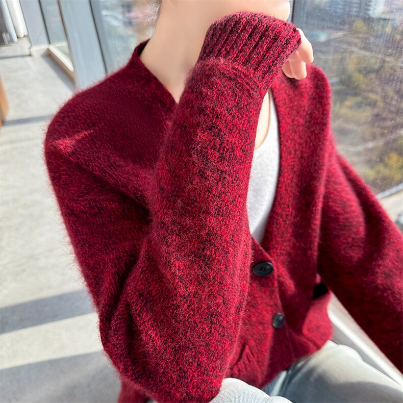 V领毛衣女宽松慵懒风秋冬百搭韩版针织打底衫上衣,女装羊毛衫,百越羊绒