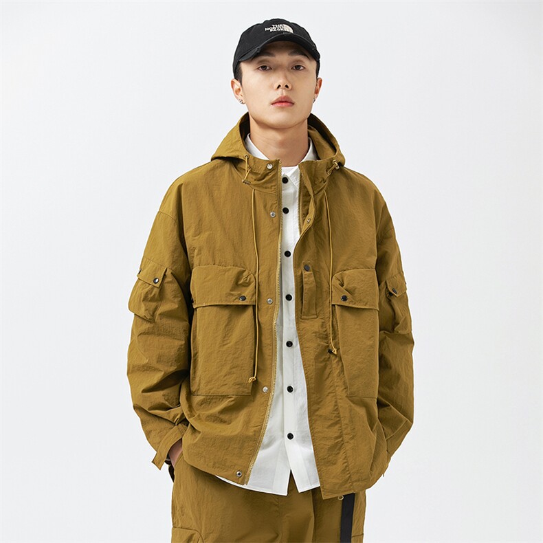 外27-2GANYOU日系纯色双拼大口袋连帽防泼水冲锋衣JK28-P145图片