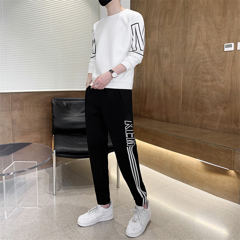 秋冬新款时尚套装运动圆领潮牌弹力卫衣卫裤大码宽松套装外套外贸,男装休闲套装,星座301D-5(原星座1415）