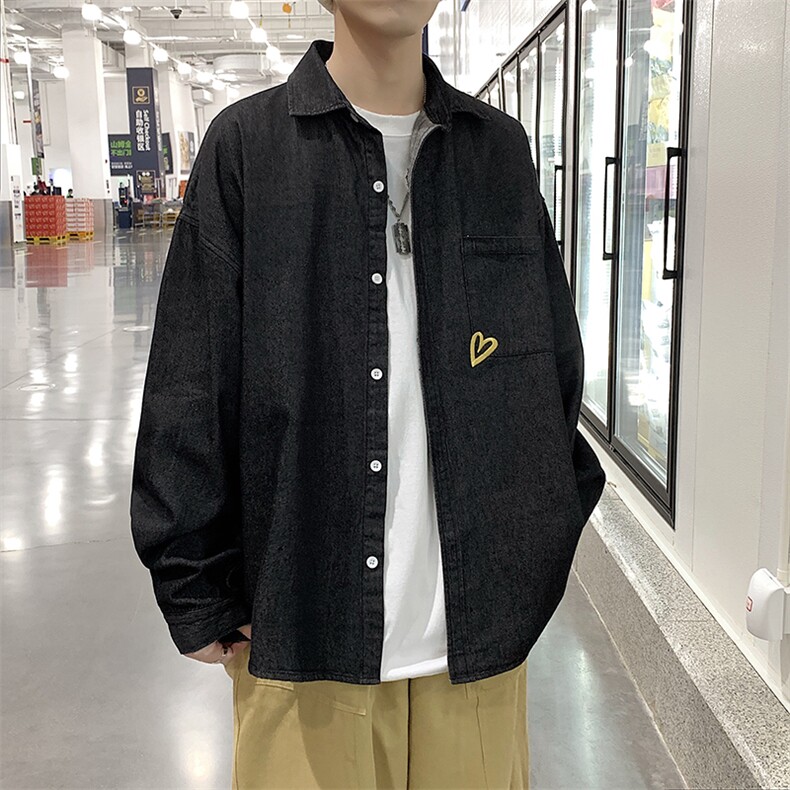 长袖牛仔衬衫男港风日系外套C6101P47,男装衬衫,星座1116-2