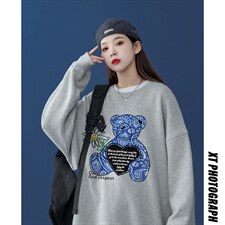 中性风2026秋季新款设计感小熊腰果花印花圆领卫衣W175P30控48-，男装卫衣，A247A