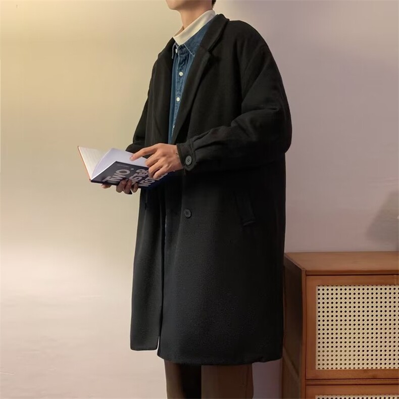 单排扣新款港风流行男格子西装领夹棉长款毛呢大衣LC05P86，男装毛呢大衣，星座1116-2