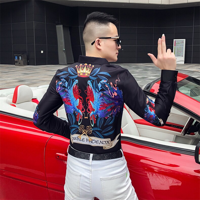 2021春秋衬衫社会男长袖上衣印花男装韩版修身四季潮流衬衣Q616-P55,男装衬衫,星座419（原A233）