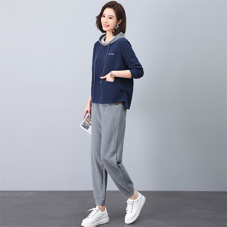 时尚套装女2025春秋新款大码运动休闲中年妈妈洋气减龄卫衣两件套,女装套装/套裙,涵誉