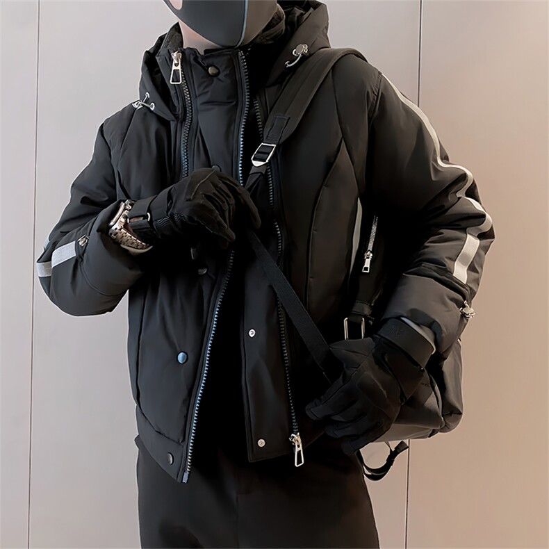B06/P108控148冬季可调节连帽加厚拉链设计冲锋衣棉衣外套男黑首1,男装夹克,星座305B