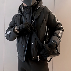 B06/P108控148冬季可调节连帽加厚拉链设计冲锋衣棉衣外套男黑首1，男装夹克，星座305B