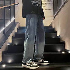 渐变色日系直筒裤简约男新款ins潮流拉链流行长裤牛仔裤K773-P53，男装牛仔裤，星座1109-3