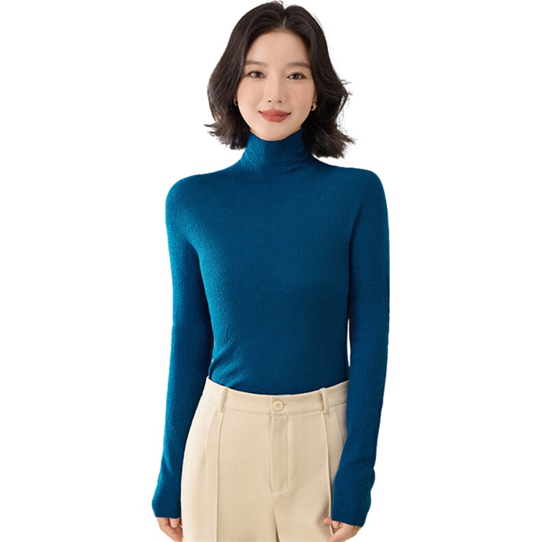 扬子纱精纺100%羊毛衫女半高领打底衫秋冬款修身上衣内搭针织毛衣,针织衫/毛衣,凯思米羊绒
