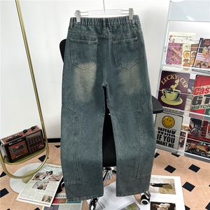牛仔裤男士潮牌春秋季美式高街复古蓝微喇裤工装宽松裤T8863/P49图片