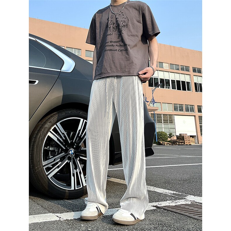 A178XK458新款夏季薄款男直筒长裤冰丝休闲宽松垂感阔腿卫裤,男装休闲裤,电商A178