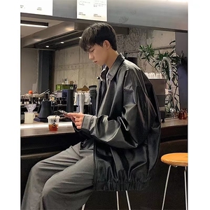 高级感飞行员PU皮欧美街头潮流宽松机车皮衣痞帅外套-PY25图片