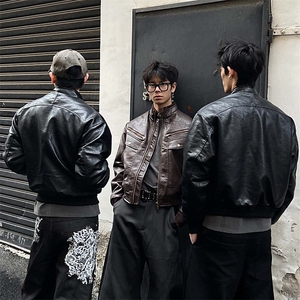 2026春复古PU皮衣夹克多口袋廓形机车服外套 PY6110图片