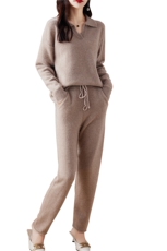 Polo领套装两件套针织羊毛套装女秋冬2024年新款，女装套装/套裙，哲奥羊绒