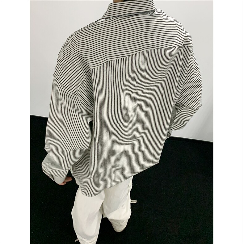 美式黑白条长袖衬衫加厚版本C5889-特P28黑,男装衬衫,电商A094