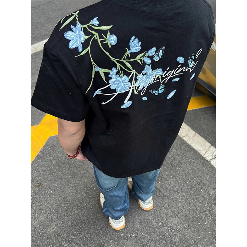 万针全刺绣解构设计260克重磅双纱纯棉高品质美式高街短袖T恤特35,男装T恤,电商A486