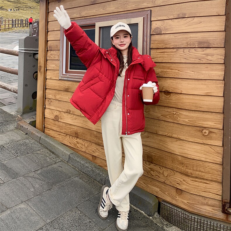 本命新年红色短款羽绒服女2024冬季新款韩系小个子时尚白鸭绒外套,女装羽绒服,辉之琳
