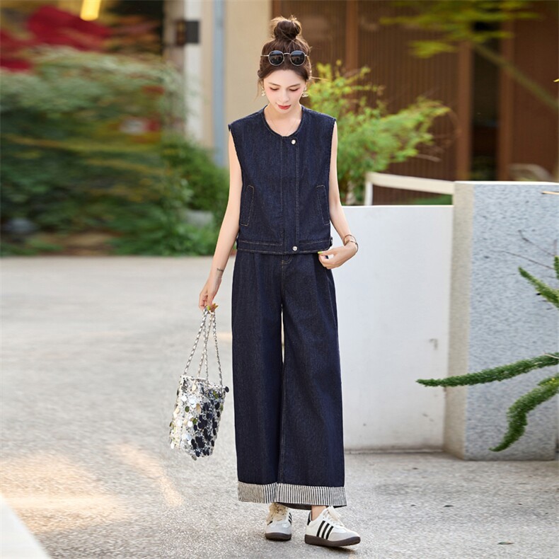 牛仔套装女2025夏新款韩系高级松弛感超火减龄休闲无袖一整套穿搭,女装套装/套裙,意芙