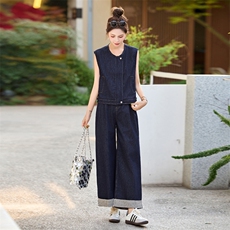 牛仔套装女2025夏新款韩系高级松弛感超火减龄休闲无袖一整套穿搭，女装套装/套裙，意芙