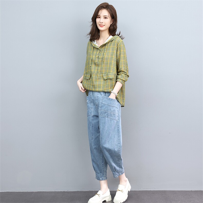 春秋新款宽松时尚衬衫水洗刺绣牛仔裤套装女,女装套装/套裙,叶笙衣