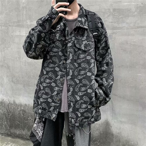 秋季潮牌腰果花牛仔外套男潮流复古宽松ins港风痞帅夹克WT001-p75，男装夹克，星座1008-2