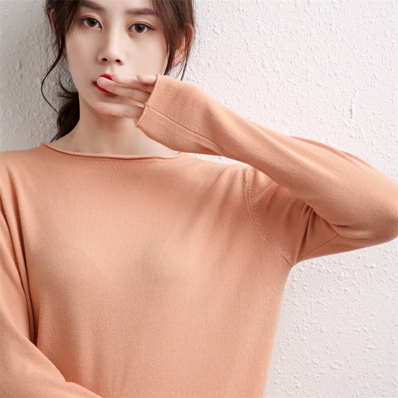 圆领纯色针织衫女短款套头打底衫毛衣内搭长袖显瘦百搭打底衫,针织衫/毛衣,春韵羊绒