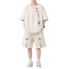 套装男夏季新款港风宽松高级感设计短袖T恤五分裤一套TZ6015特P38，男装T恤，星座301B-2（原A443-1）