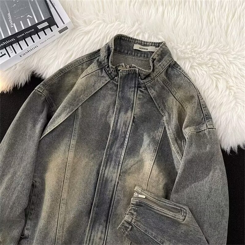 316-P67潮牌美式复古解构拼接牛仔外套男女宽松小众潮流高街夹克，男装工装外套，电商B323A