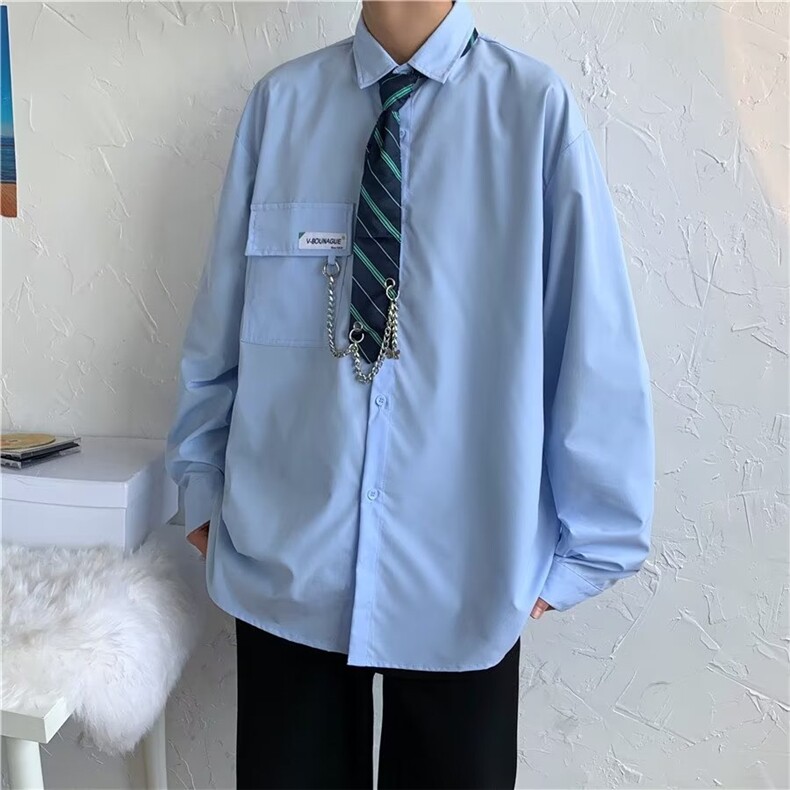 男春秋情侣宽松休闲衬衣送领带项链C030P35,男装衬衫,星座1116-2