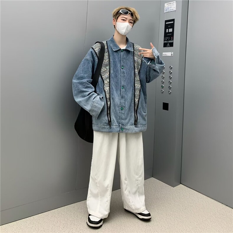 秋季青春流行男夹克文艺潮牛仔民族风拼接外套JK8602P80,男装夹克,星座1116-2
