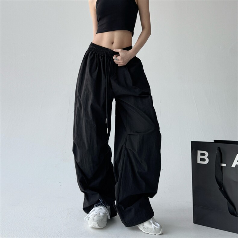 超好看的辣妹橘红色工装裤女2025春季薄款褶皱阔腿拖地休闲裤子,女装休闲裤,星座1210-1