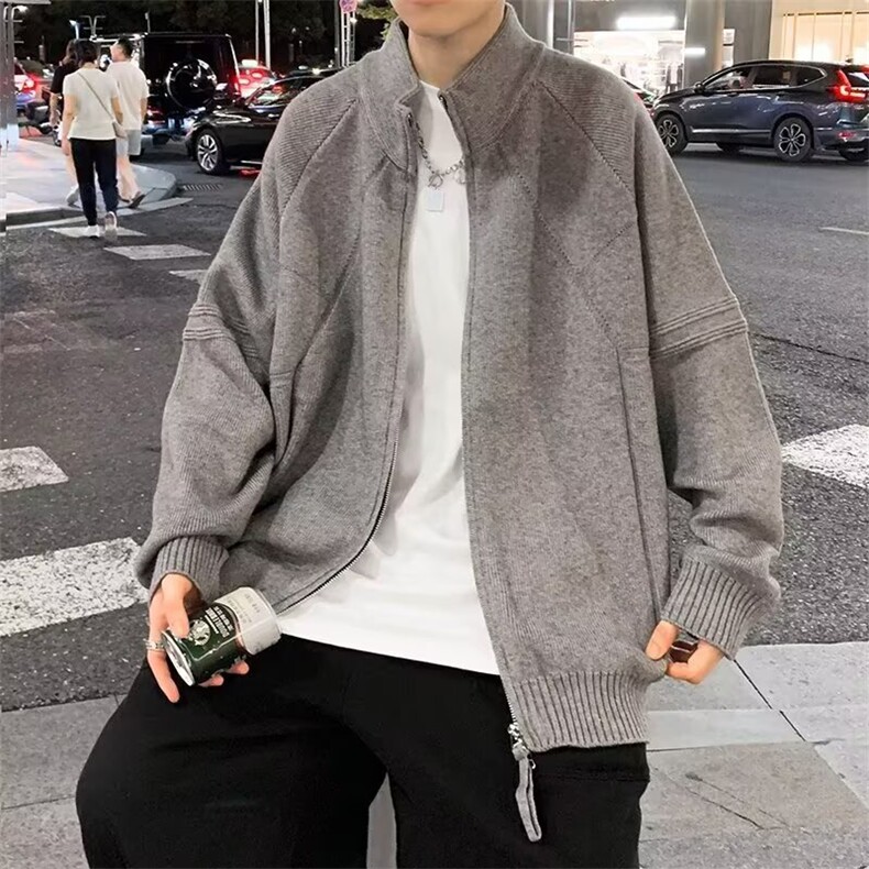 美式双拉链开衫毛衣男生休闲设计感针织外套ins立领长袖夹克上衣,男装针织衫/毛衣,星座601-1