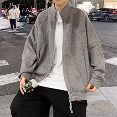 美式双拉链开衫毛衣男生休闲设计感针织外套ins立领长袖夹克上衣，男装针织衫/毛衣，星座601-1