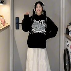 WY43-P58小众猫耳设计连帽宽松卫衣女复古刺绣街头ins潮显瘦，男装卫衣，电商B323A