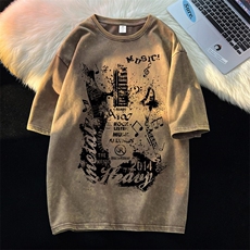 2025新款吉他美式大码青少年水洗短袖XZ517A-3-AQ016T-P38，男装T恤，星座517A-3