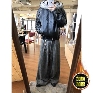 现货冬季美式潮牌痞帅PU皮机车服棉衣毛毛绒狼王座山雕皮棉服图片