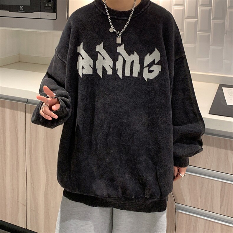 秋冬个性针织衫宽松男毛衣圆领提花水洗做旧32434P88控108,男装针织衫/毛衣,星座517A-1
