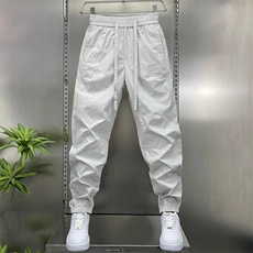 2025春夏新款纯色休闲裤拼接弹力束脚裤潮男韩版薄款修身小脚长裤，男装休闲裤，电商B212（原钱塘6029）