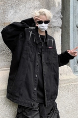 男装牛仔外套2026秋几何绣标印花男生翻领夹克XZ514-2-N100-P88，男装工装外套，星座514-2(原B239)