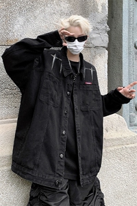 男装牛仔外套 2026秋几何绣标印花男生翻领夹克 XZ514-2-N100-P88图片