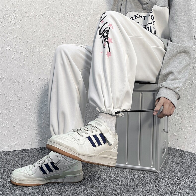 现货2025四季新款抽绳束脚运动印花男港风休闲裤D201-DM79-P45，男装休闲裤，电商D321-1