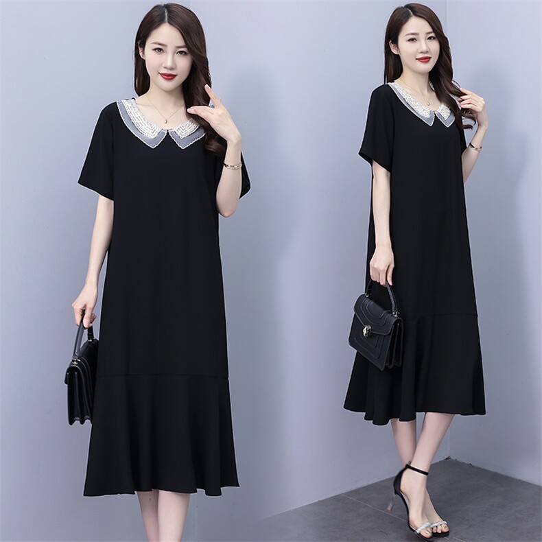 （现货）夏季新款连衣裙女黑色通勤短袖高端时尚鱼尾裙裙子，女装连衣裙，深妍伊美