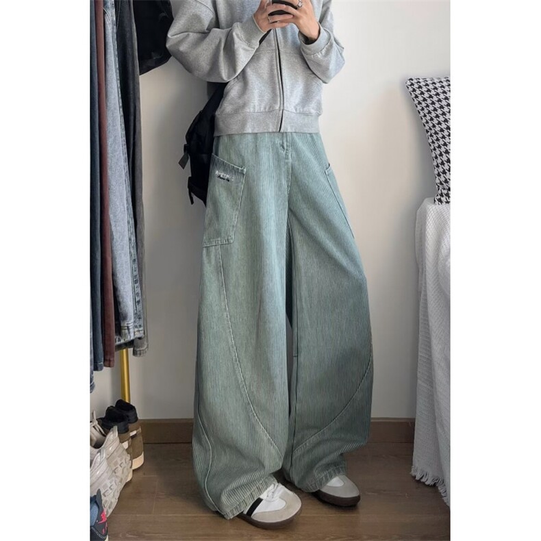 美式复古竖纹弯刀廓形工装牛仔裤男高街宽松拖地阔腿裤XK5510-P58,男装牛仔裤,星座1001-1