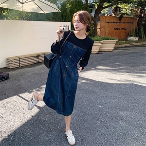 现货：春秋装新款牛仔拼色宽松百搭连衣裙C135-2371P125K178图片