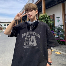 量大优供抖音视频支持得物配合二开美式满天星亮片短袖T恤MTX331，男装T恤，电商A486