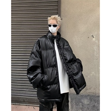 美式复古设计感PU皮棉衣男2024冬季加厚立领棉服外套W8036-P85，男装棉衣，星座512-4