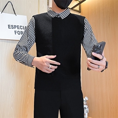 24秋冬新款男士条纹衬衫毛衣假二件男冬季打底衫301A-1/M81/P75，男装T恤，星座301A-1
